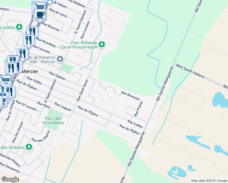 map of restaurants, bars, coffee shops, grocery stores, and more near Rue Myre in Mercier