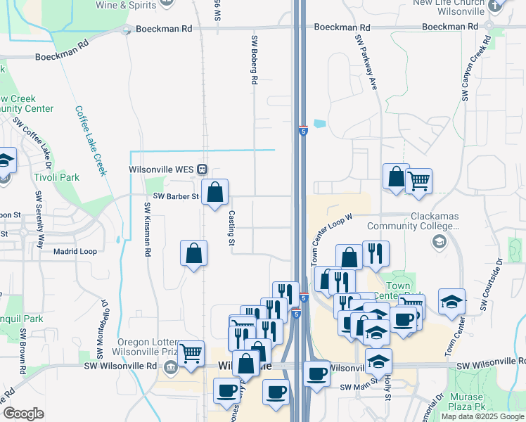 map of restaurants, bars, coffee shops, grocery stores, and more near 9201-9257 SW Peyton Ln in Wilsonville