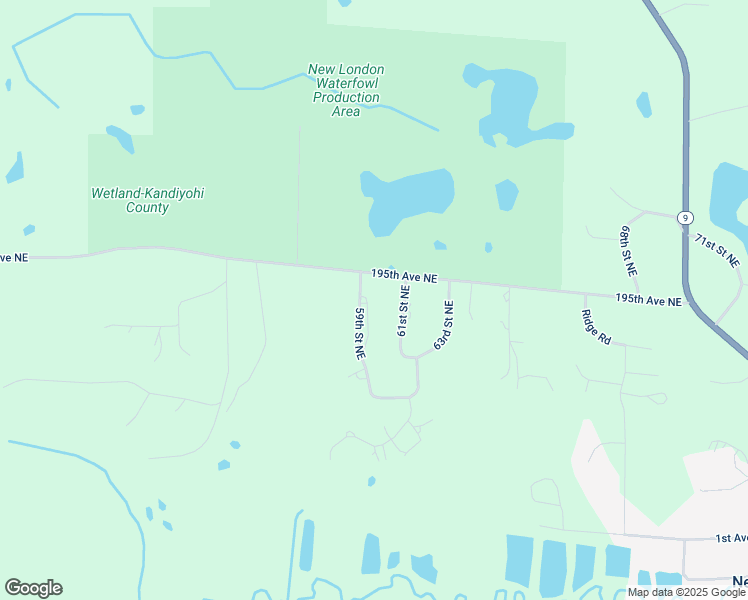 map of restaurants, bars, coffee shops, grocery stores, and more near 19363 59th Street Northeast in New London