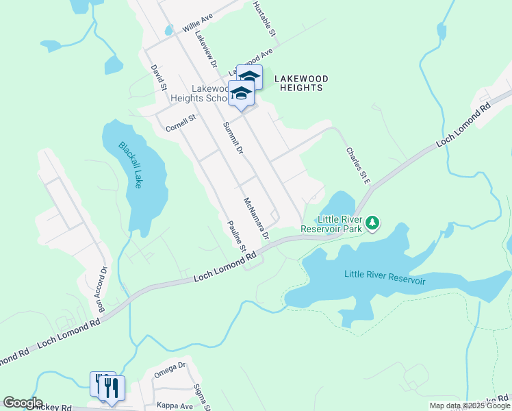 map of restaurants, bars, coffee shops, grocery stores, and more near 62 McNamara Drive in Saint John