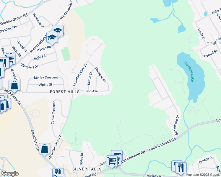 map of restaurants, bars, coffee shops, grocery stores, and more near 2425 Candace Street in Saint John