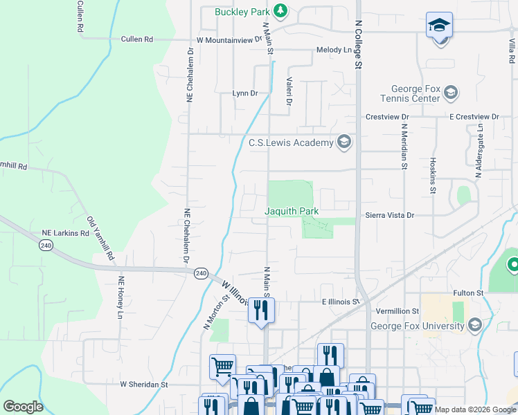 map of restaurants, bars, coffee shops, grocery stores, and more near 1310 Parkside Lane in Newberg