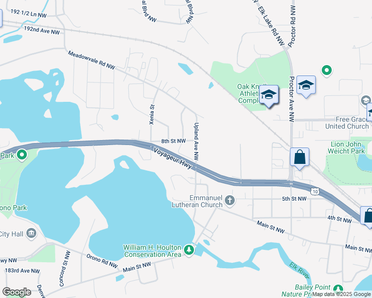 map of restaurants, bars, coffee shops, grocery stores, and more near 1718 8th Street Northwest in Elk River