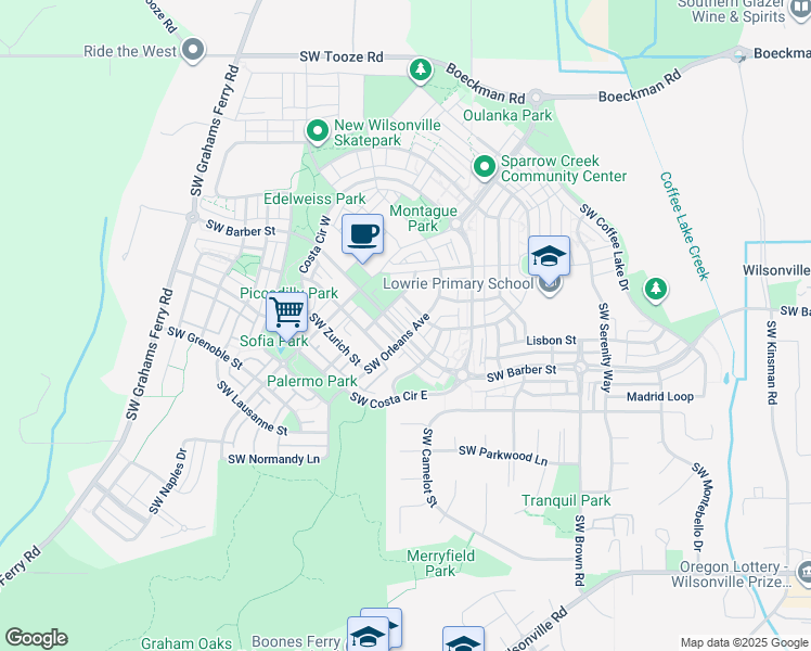 map of restaurants, bars, coffee shops, grocery stores, and more near 11307 Southwest Barber Street in Wilsonville