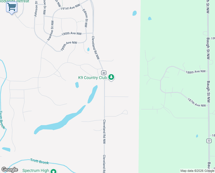 map of restaurants, bars, coffee shops, grocery stores, and more near 18681 Cleveland Road Northwest in Elk River