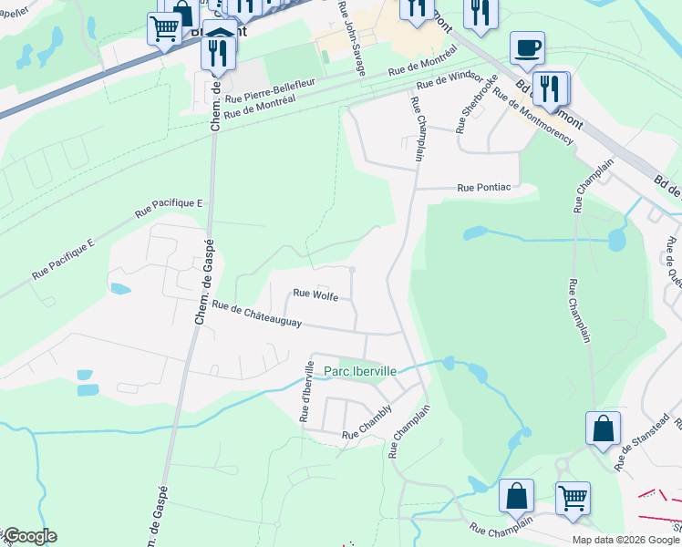 map of restaurants, bars, coffee shops, grocery stores, and more near 22 Rue Bonaventure in Bromont