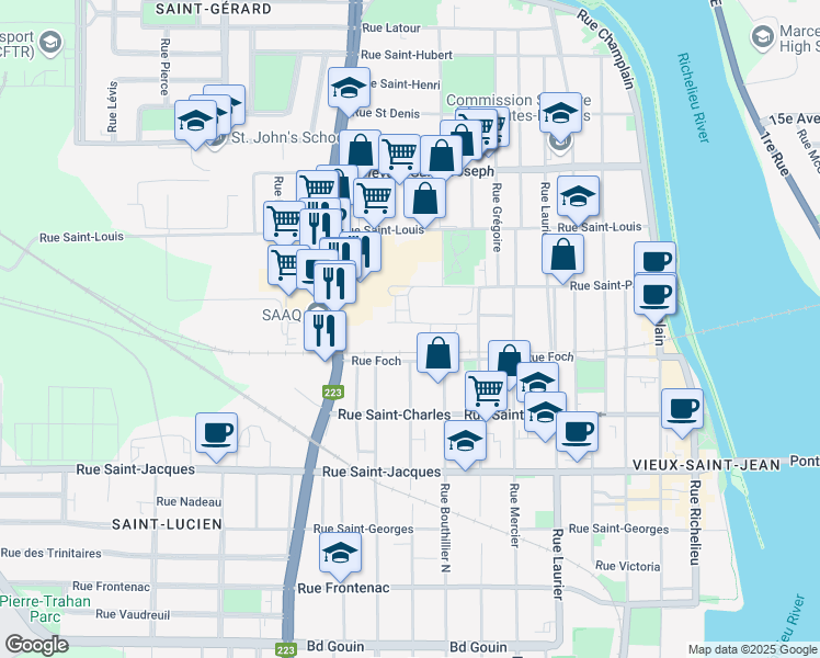 map of restaurants, bars, coffee shops, grocery stores, and more near 270 Rue de la Cabinetterie in Saint-Jean-sur-Richelieu