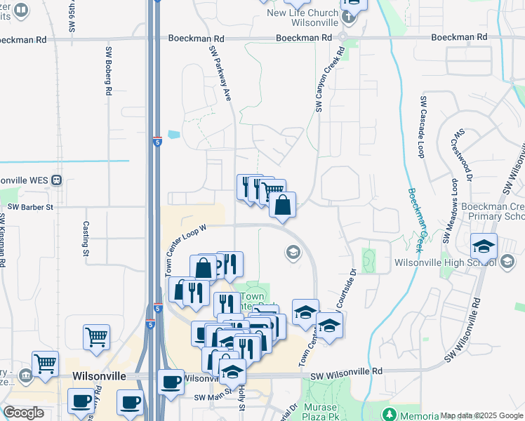 map of restaurants, bars, coffee shops, grocery stores, and more near 28900 Southwest Parkway Avenue in Wilsonville