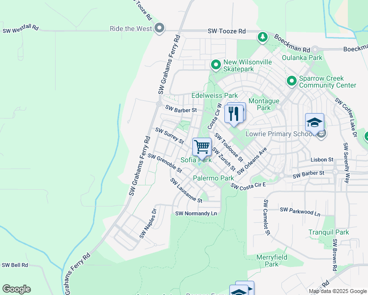 map of restaurants, bars, coffee shops, grocery stores, and more near 11970 Southwest Surrey Street in Wilsonville