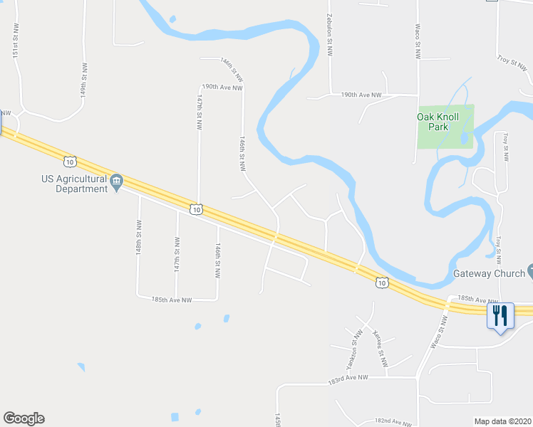 map of restaurants, bars, coffee shops, grocery stores, and more near 18700 146th Street Northwest in Elk River