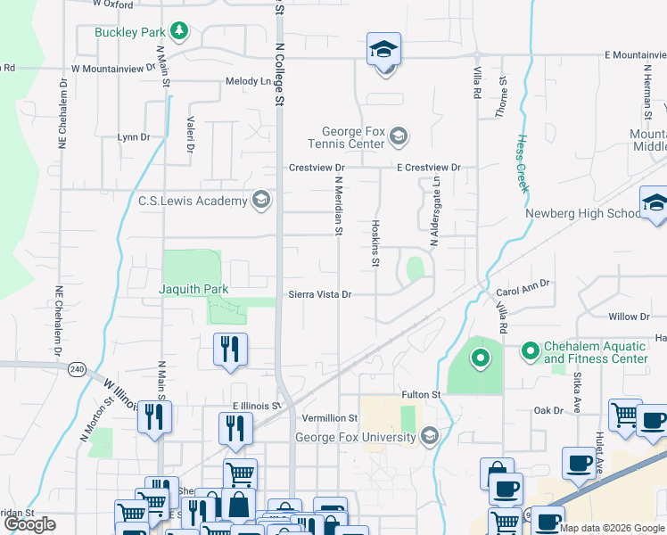 map of restaurants, bars, coffee shops, grocery stores, and more near 808 Hemlock Lane in Newberg