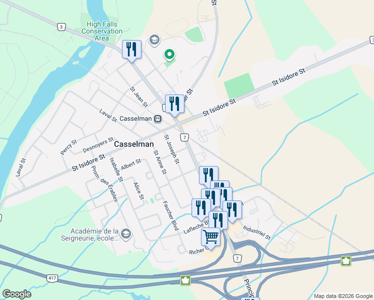 map of restaurants, bars, coffee shops, grocery stores, and more near 683 Principale Street in Casselman