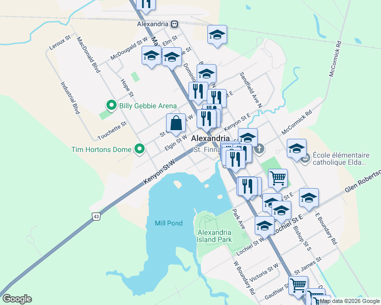 map of restaurants, bars, coffee shops, grocery stores, and more near 58 Kenyon Street West in Alexandria