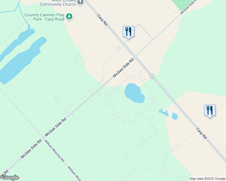 map of restaurants, bars, coffee shops, grocery stores, and more near West Lake Circle in Ottawa