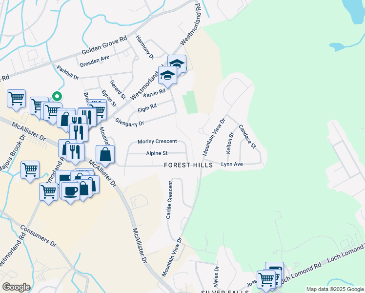map of restaurants, bars, coffee shops, grocery stores, and more near 42 Morley Crescent in Saint John