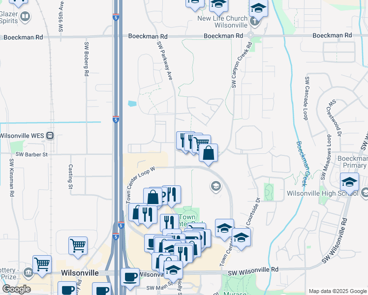 map of restaurants, bars, coffee shops, grocery stores, and more near 28900 Southwest Parkway Avenue in Wilsonville