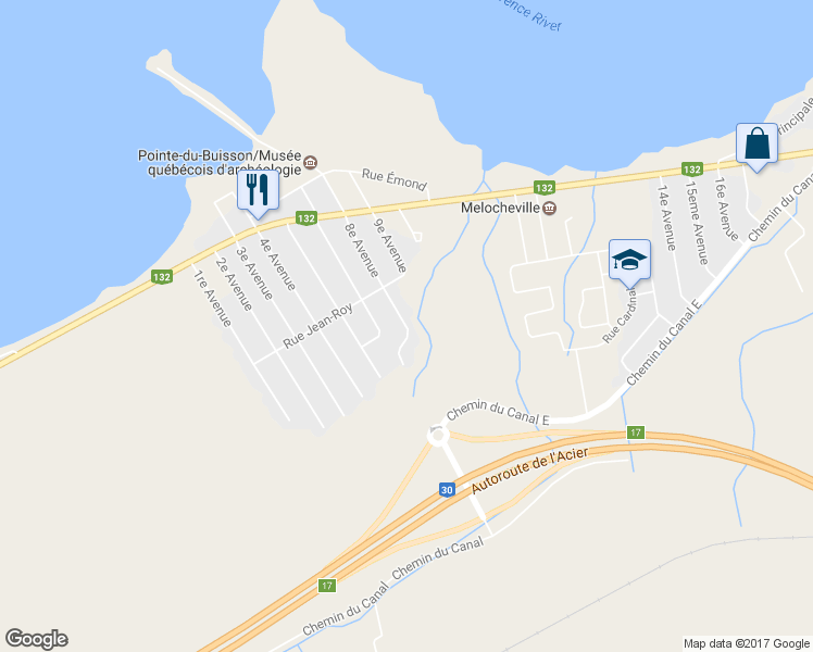 map of restaurants, bars, coffee shops, grocery stores, and more near 51 8e Av in Beauharnois