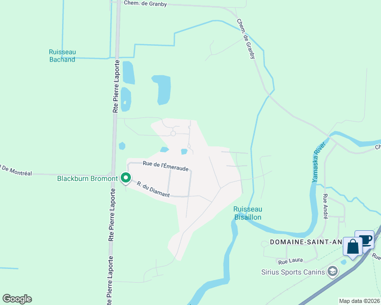 map of restaurants, bars, coffee shops, grocery stores, and more near 277 Rue de l'Aigle in Bromont