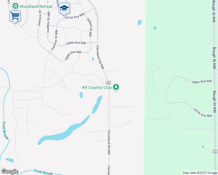 map of restaurants, bars, coffee shops, grocery stores, and more near 18761 Cleveland Road Northwest in Elk River
