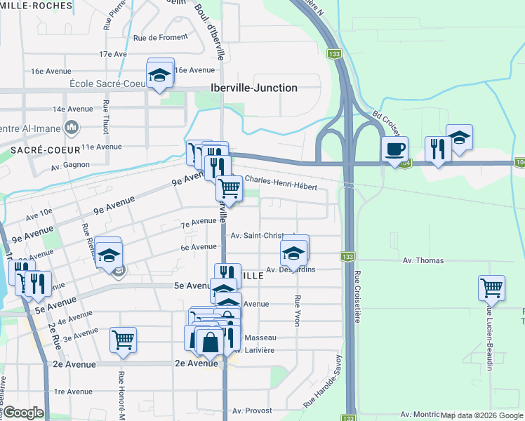 map of restaurants, bars, coffee shops, grocery stores, and more near 522 Rue Saint-Gabriel in Saint-Jean-sur-Richelieu