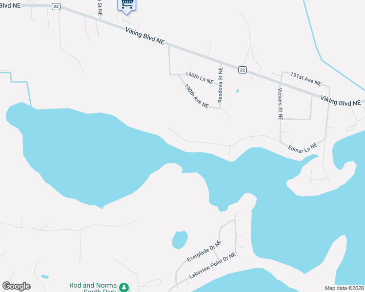 map of restaurants, bars, coffee shops, grocery stores, and more near 3442 Edmar Lane Northeast in East Bethel