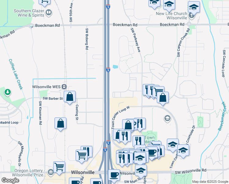 map of restaurants, bars, coffee shops, grocery stores, and more near 8945 Southwest Ash Meadows Road in Wilsonville
