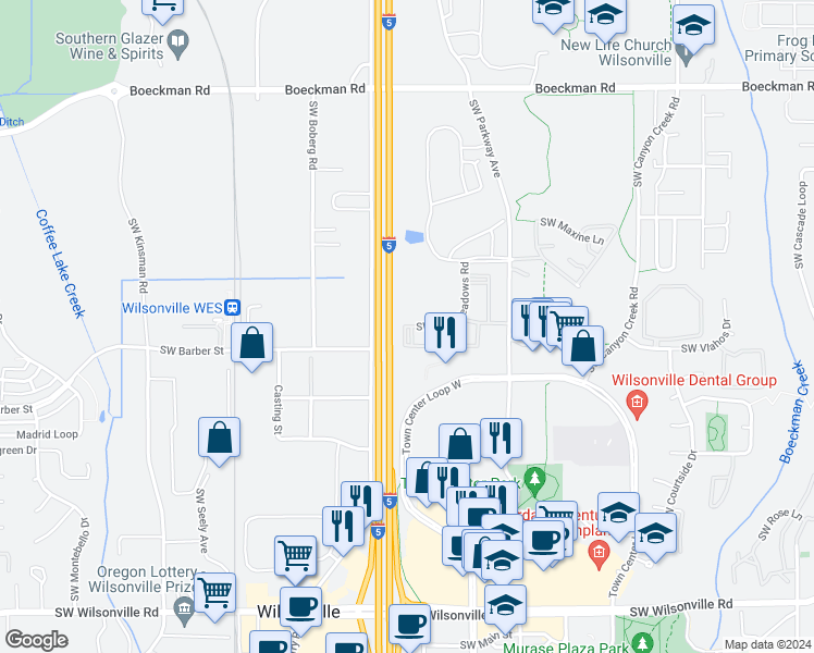 map of restaurants, bars, coffee shops, grocery stores, and more near 8906 Southwest Ash Meadows Road in Wilsonville