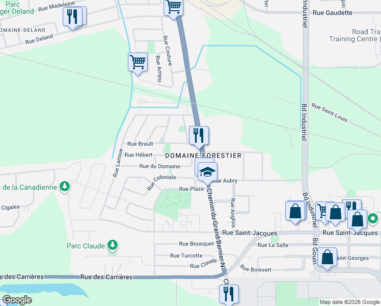 map of restaurants, bars, coffee shops, grocery stores, and more near 805 Rue Hébert in Saint-Jean-sur-Richelieu