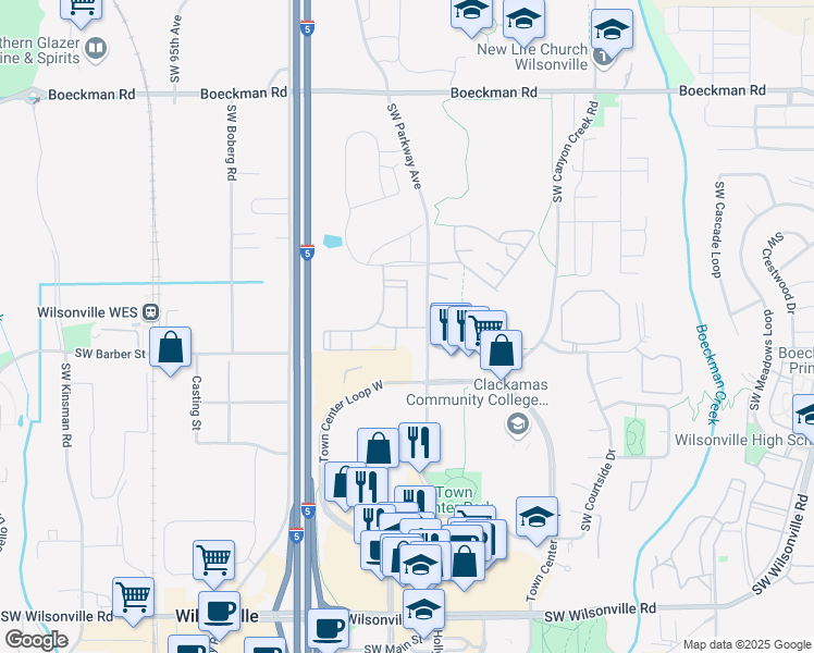 map of restaurants, bars, coffee shops, grocery stores, and more near 8750 Southwest Ash Meadows in Wilsonville