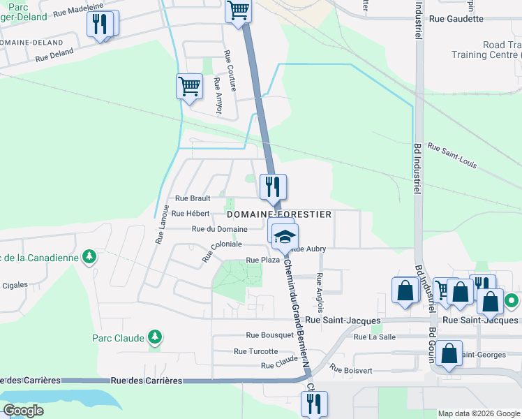 map of restaurants, bars, coffee shops, grocery stores, and more near 805 Rue Hébert in Saint-Jean-sur-Richelieu