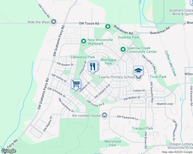 map of restaurants, bars, coffee shops, grocery stores, and more near in Wilsonville