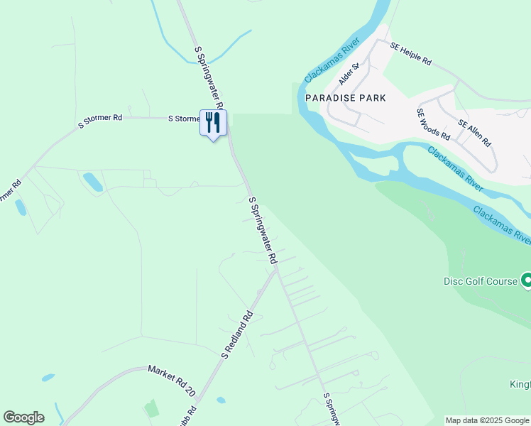 map of restaurants, bars, coffee shops, grocery stores, and more near 20454 South Springwater Road in Estacada