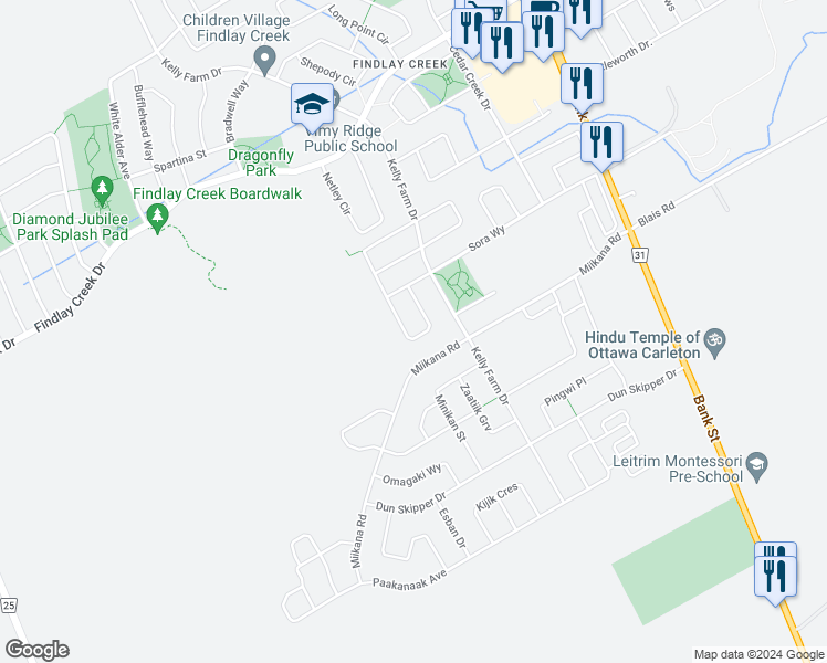 map of restaurants, bars, coffee shops, grocery stores, and more near 182 Helen Rapp Way in Ottawa
