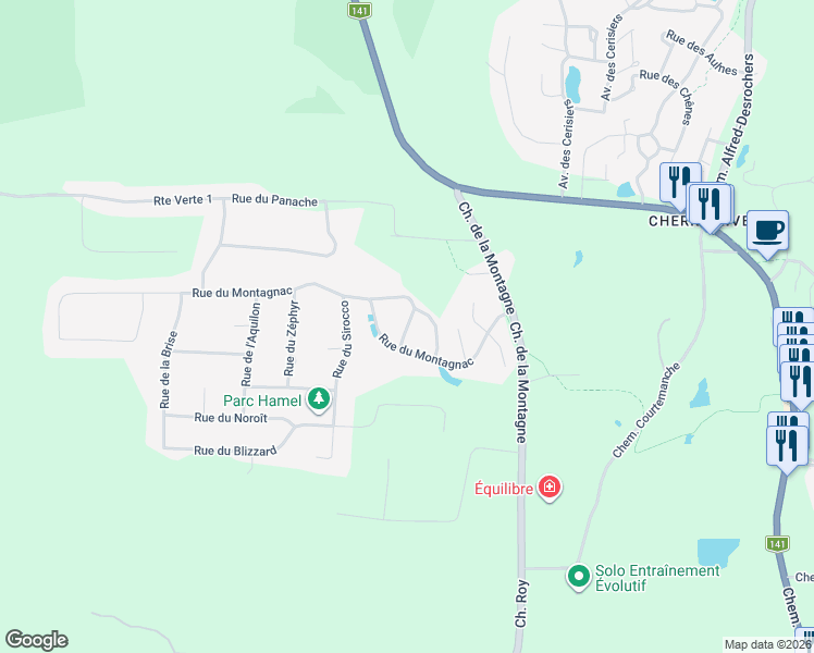 map of restaurants, bars, coffee shops, grocery stores, and more near Rue du Mistral in Orford