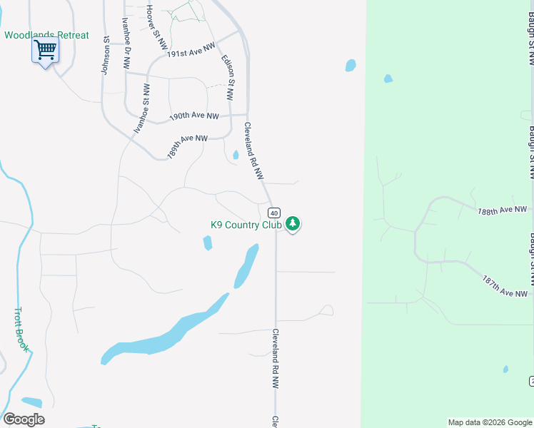 map of restaurants, bars, coffee shops, grocery stores, and more near 18681 Cleveland Road Northwest in Elk River