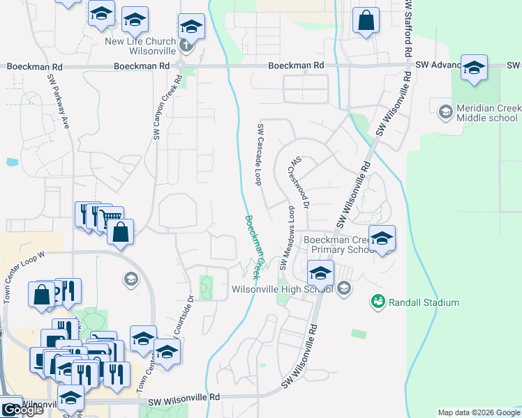 map of restaurants, bars, coffee shops, grocery stores, and more near 28772 Southwest Cascade Loop in Wilsonville