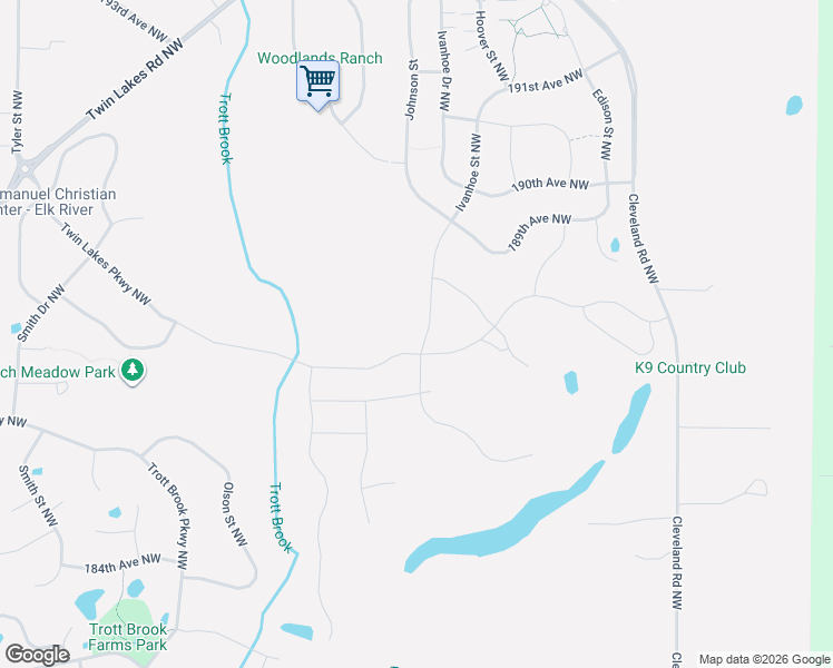 map of restaurants, bars, coffee shops, grocery stores, and more near 10078 Twin Lakes Road Northwest in Elk River