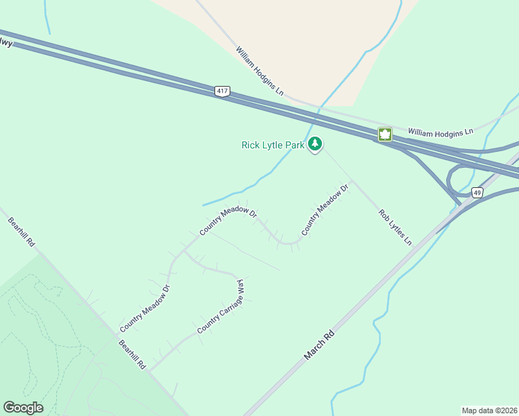 map of restaurants, bars, coffee shops, grocery stores, and more near 155 Country Meadow Drive in Ottawa