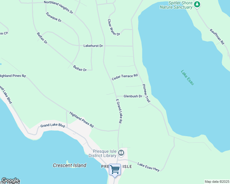 map of restaurants, bars, coffee shops, grocery stores, and more near 7750 East Grand Lake Road in Presque Isle