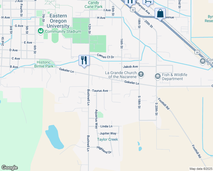 map of restaurants, bars, coffee shops, grocery stores, and more near 2009 Gekeler Lane in La Grande