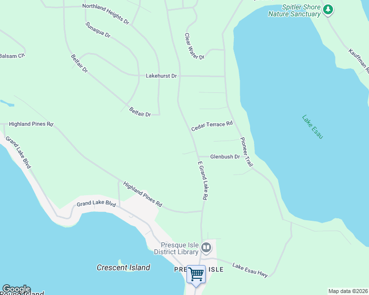 map of restaurants, bars, coffee shops, grocery stores, and more near 7750 East Grand Lake Road in Presque Isle