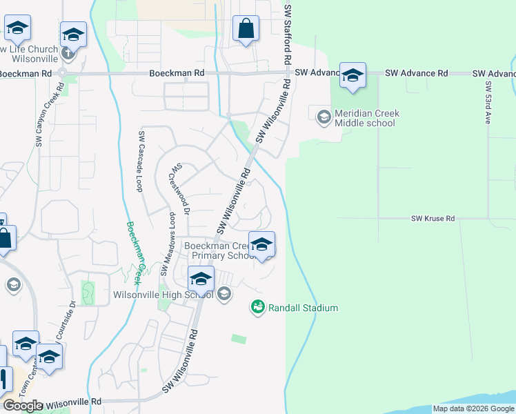 map of restaurants, bars, coffee shops, grocery stores, and more near 28550 Southwest Ashland Drive in Wilsonville