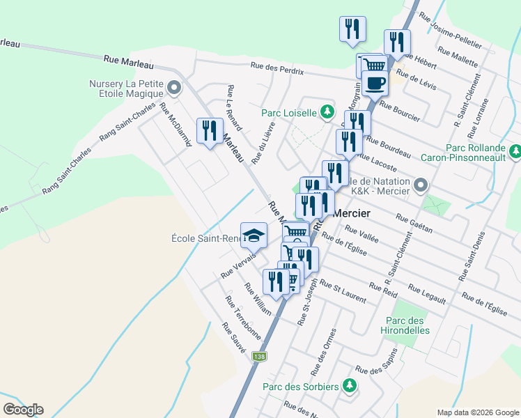 map of restaurants, bars, coffee shops, grocery stores, and more near 4 Rue Saint-Louis in Mercier