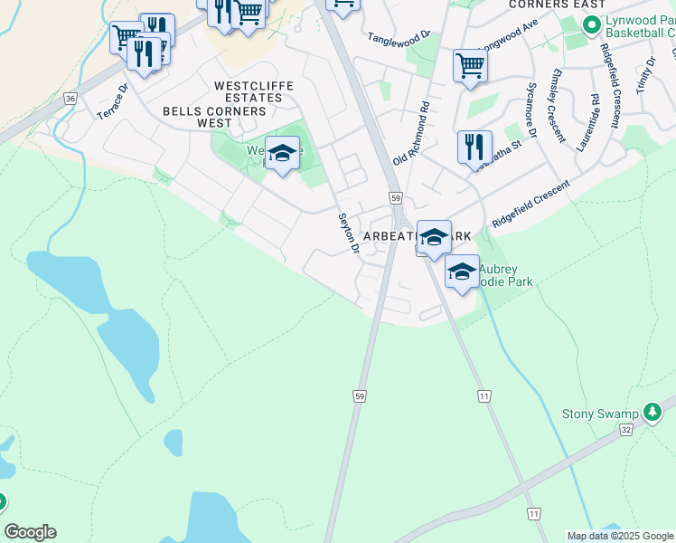 map of restaurants, bars, coffee shops, grocery stores, and more near in Ottawa
