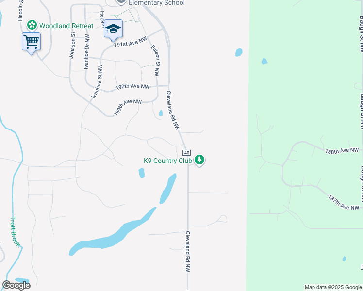 map of restaurants, bars, coffee shops, grocery stores, and more near 18761-18899 Cleveland Road Northwest in Elk River
