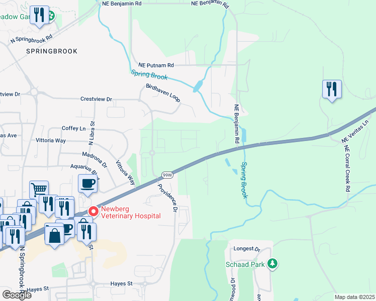 map of restaurants, bars, coffee shops, grocery stores, and more near 4505 East Portland Road in Newberg