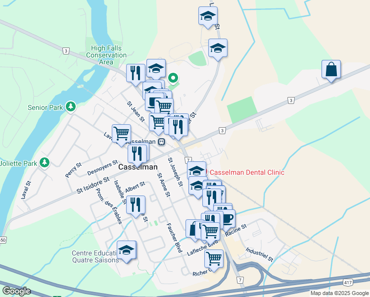 map of restaurants, bars, coffee shops, grocery stores, and more near in Casselman