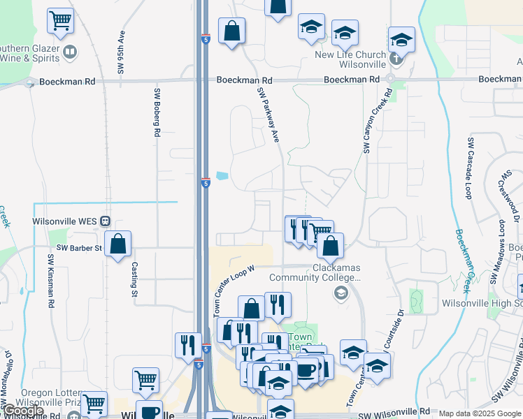 map of restaurants, bars, coffee shops, grocery stores, and more near 8750 Ash Meadows Lane in Wilsonville