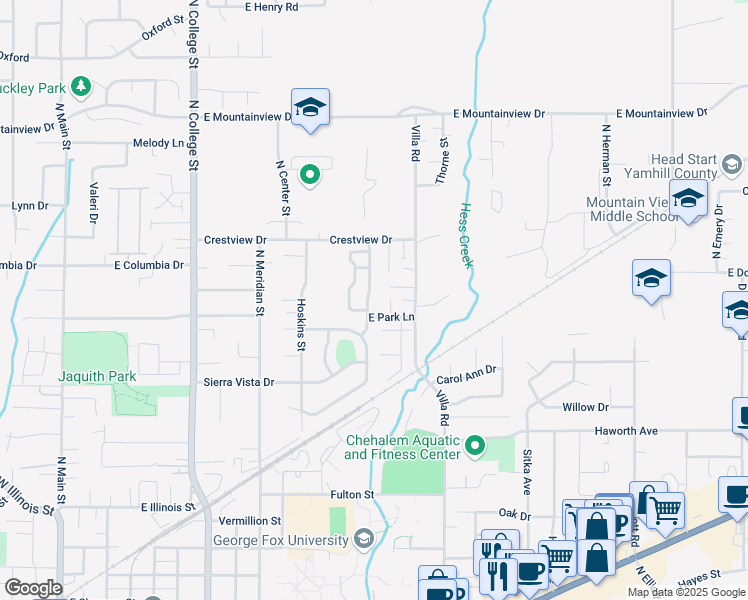 map of restaurants, bars, coffee shops, grocery stores, and more near 1616 Aldersgate Lane in Newberg