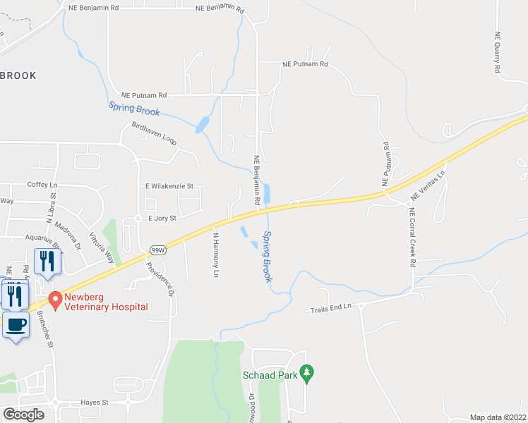 map of restaurants, bars, coffee shops, grocery stores, and more near 12902 Portland Rd in Newberg